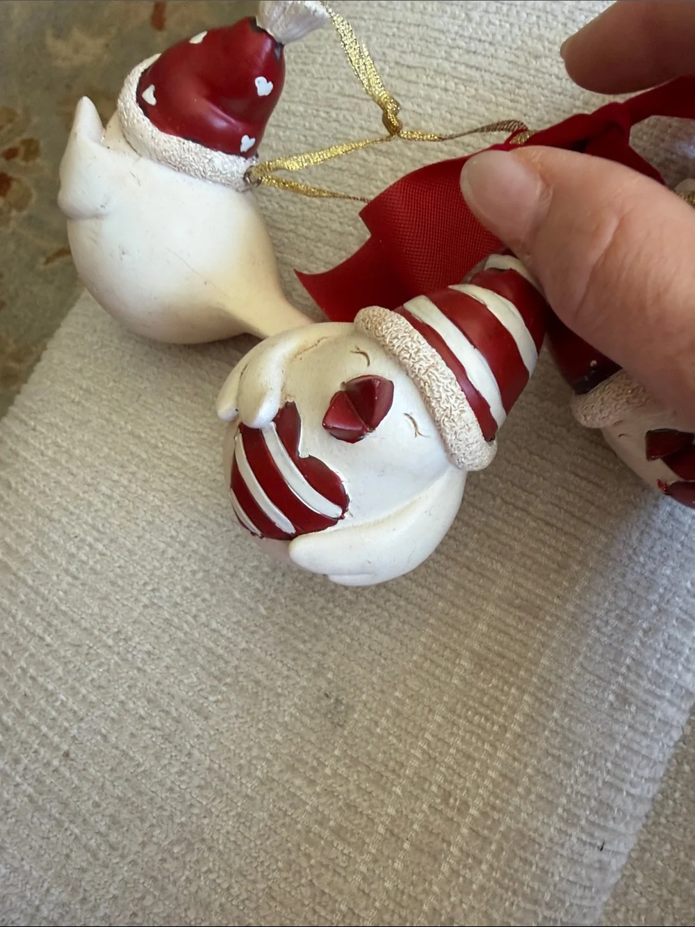 Bird Ornaments Set 4: UNUSED, Red Heart Hats, Box, Multi Seasons, Vintage
